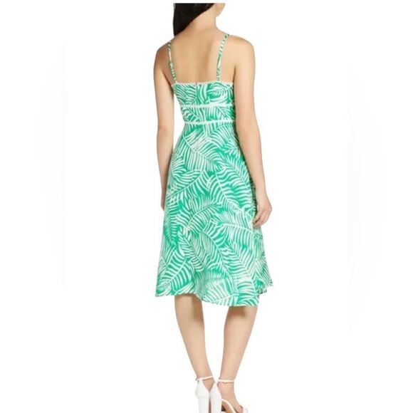 ELIZA J Tropical Linen Dress, Fit and Flare,  Midi length, green, size 12 - Picture 3 of 16